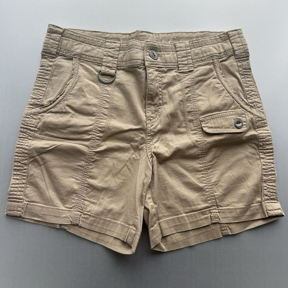 Style & Co Womens Cargo Bermuda Shorts 10P Petite Beige Button Pockets High Rise